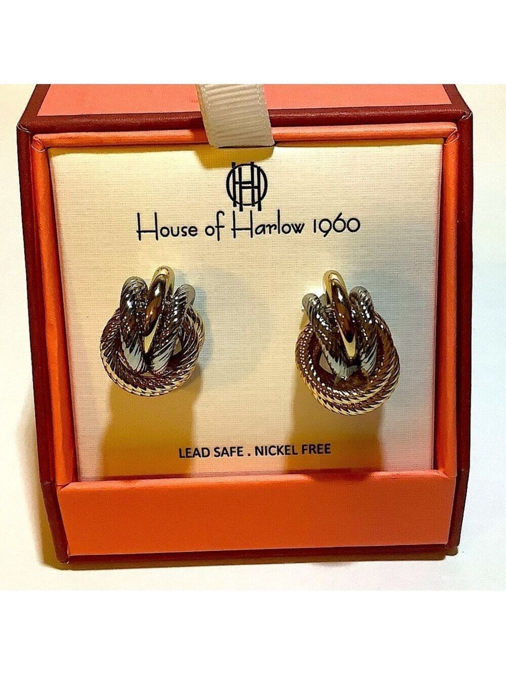 House Of Harlow 1969 Two Tone Gold Silver Knot Earrings New